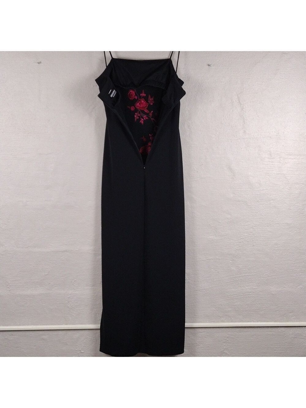 Arianna by Rachel Kaye Black Pink Embroidered Spaghetti Strap Floor Length Gown - Picture 14 of 16